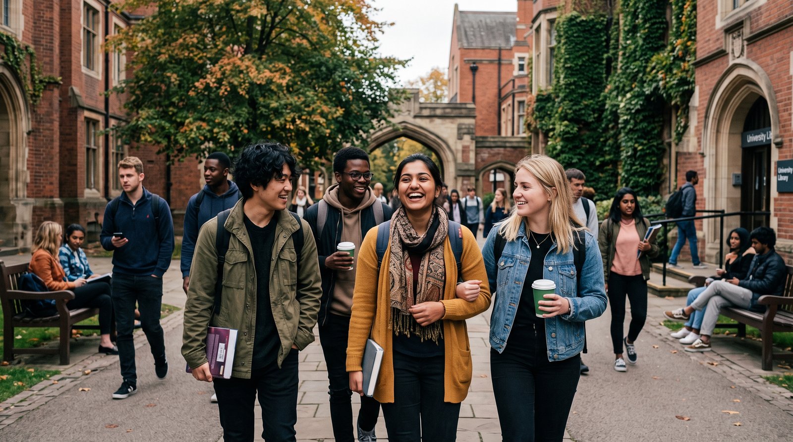 Students on a university campus abroad